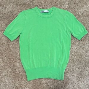 Zara Light Green Short Sleeve Knit Top